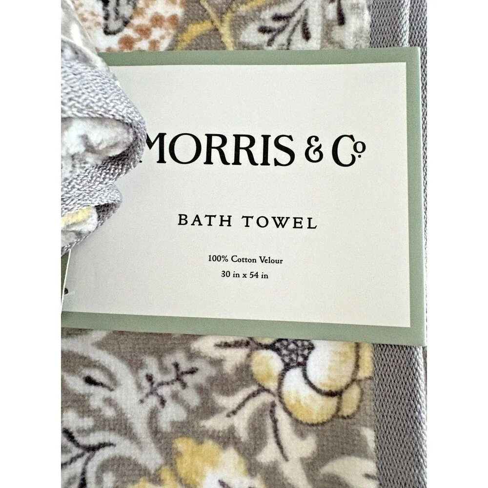 Morris & Co Strawberry Thief 2 Bath 2 Hand Towels Plush Clay Gray Set of 4